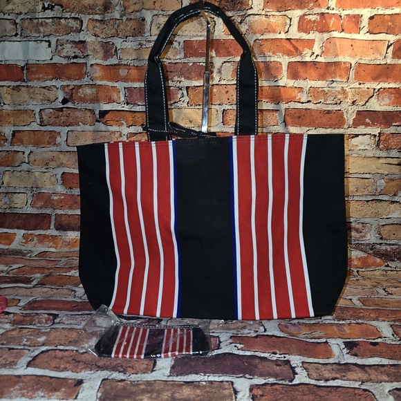 Lancome Handbags - Striped Red and Black Tote Bag